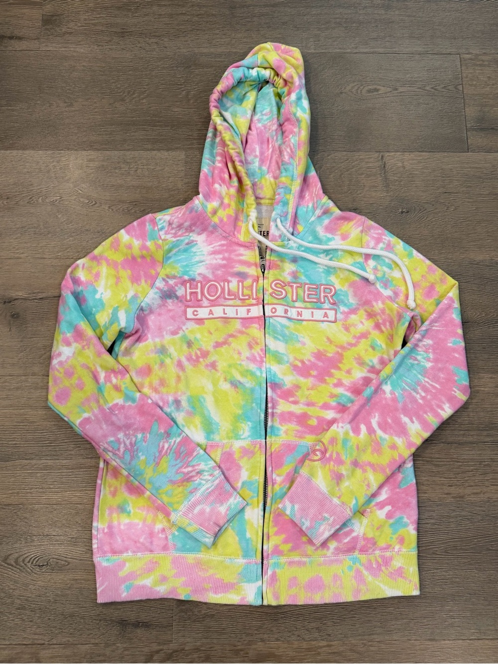 Hollister Y2K Tie Dye Full Zip Hoodie Embroidered Blue Pink Yellow